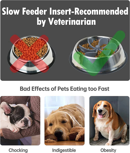 Slow Feeder Dog Bowls Insert, Cuttable Dog Slow Feeder with Suctions, Slow Eating Feeder Insert for Large Small Breed, Medium Size Dogs, Anti-Gulping Cat Slow Feeder Grey