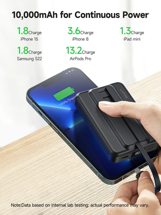 10000mAh Wireless Magnetic Power Bank for iPhone 16 15 14 13 12 Series Portable Charger Travel Battery Pack Built-in USB C Cable