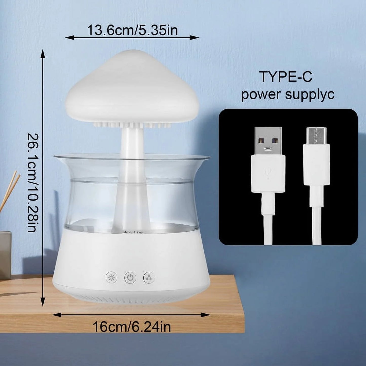 Waterfall Humidifier Water Drip, Rain Cloud Diffuser with 7 Colors LED Lights, Cloud Humidifier Rain Drop for Sleeping