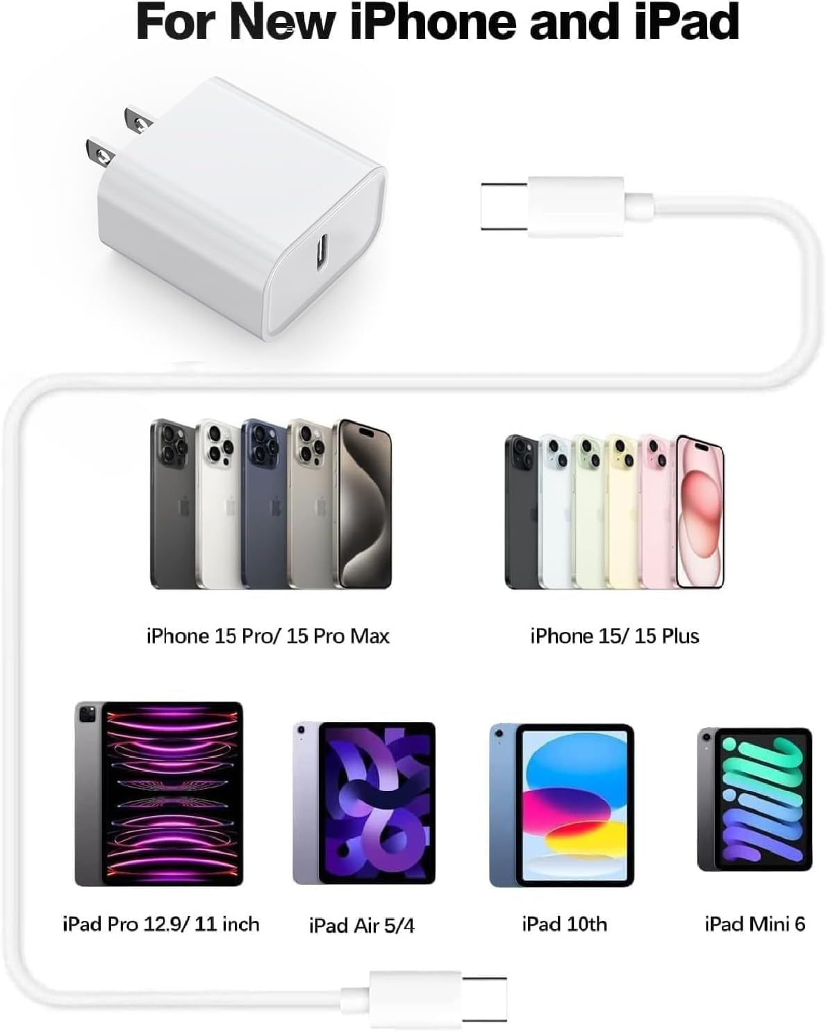 Phone Charger, Cube Phone Charger Travel 2Pack 6FT Lightning Cable Cord Quick Fast Charging Cord USB Wall Chargers Travel Plug Adapter for Phone 16 15 14 13 12 11 X 8 plus XR XS Max 7 SE Ipad, Airpods