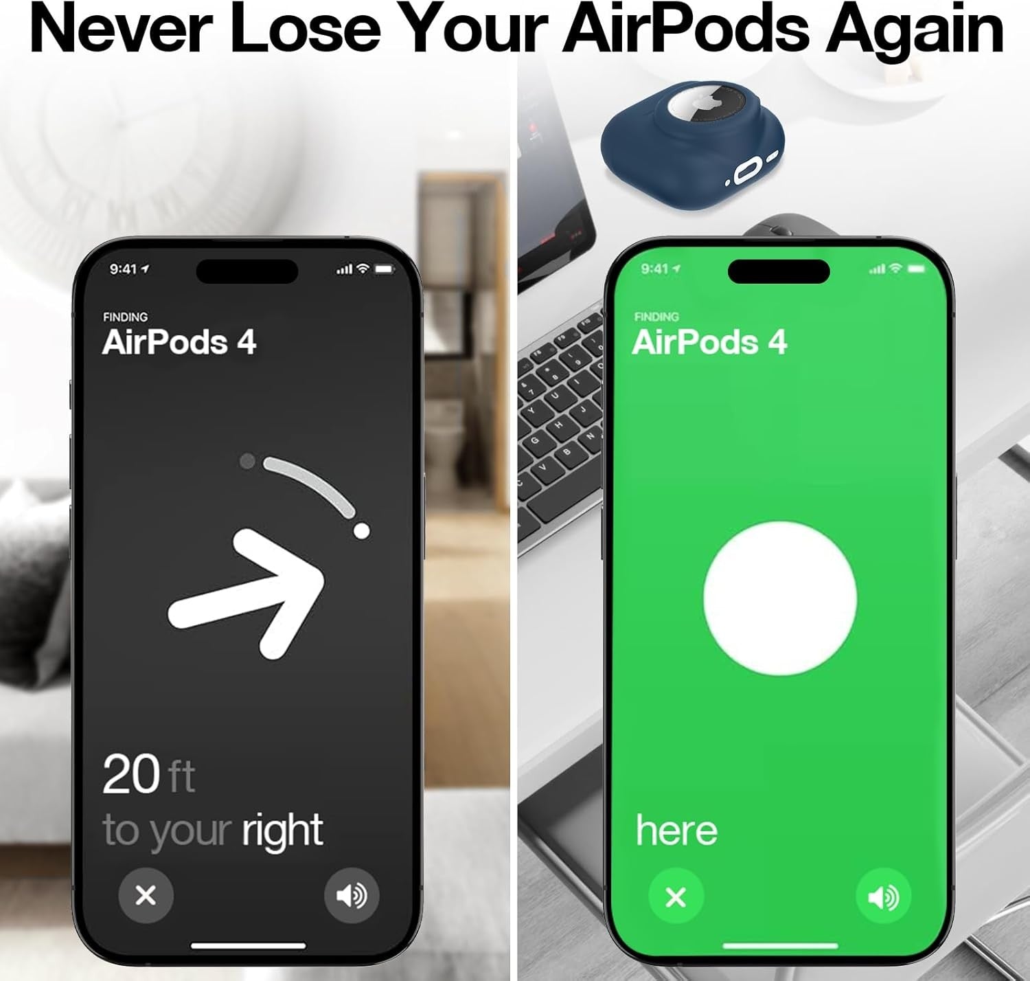 2 in 1 Silicone Case Compatible with Airpod 4 and Airtag, Dark Blue