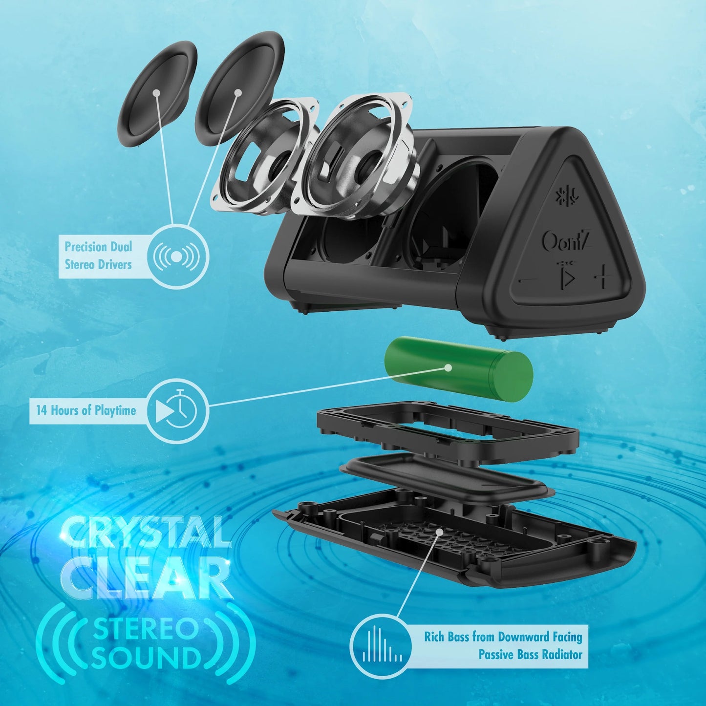 Angle 3 Bluetooth Speaker, up to 100 Ft Wireless Range, Portable Wireless Speaker for Iphone, Android Phones, Louder Volume, Crystal Clear Sound, Rich Bass, Waterproof (Black)