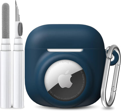 2 in 1 Silicone Case Compatible with Airpod 4 and Airtag, Dark Blue