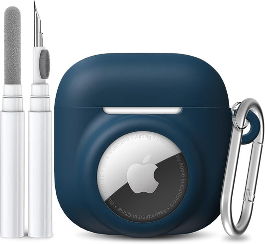 2 in 1 Silicone Case Compatible with Airpod 4 and Airtag, Dark Blue