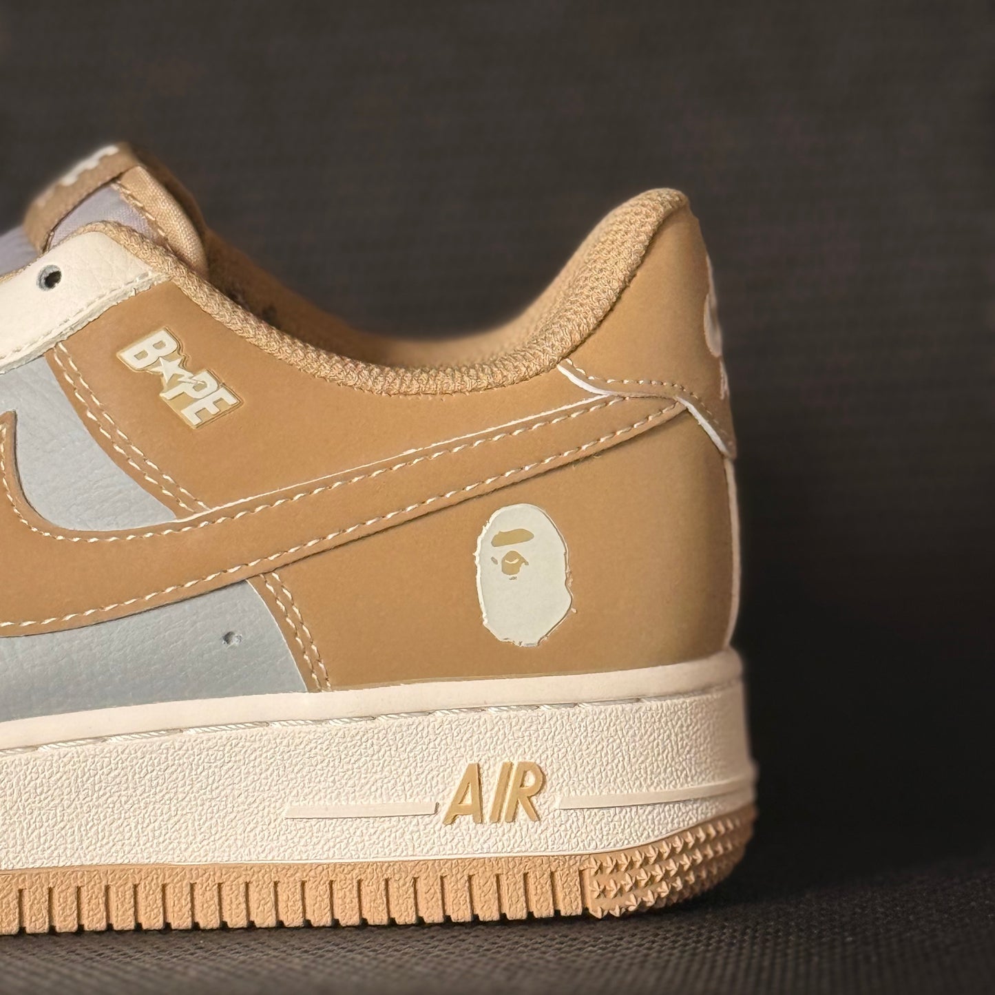 Custom AF1 Low BAPE STA Style – Tan/Grey