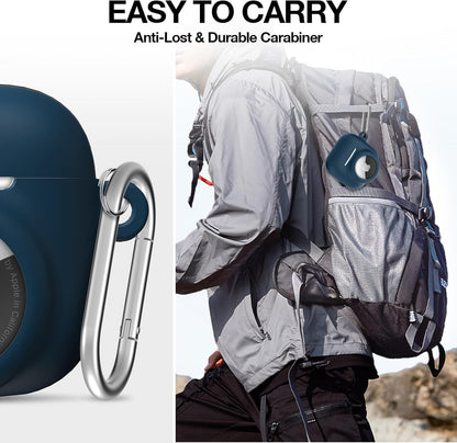 2 in 1 Silicone Case Compatible with Airpod 4 and Airtag, Dark Blue