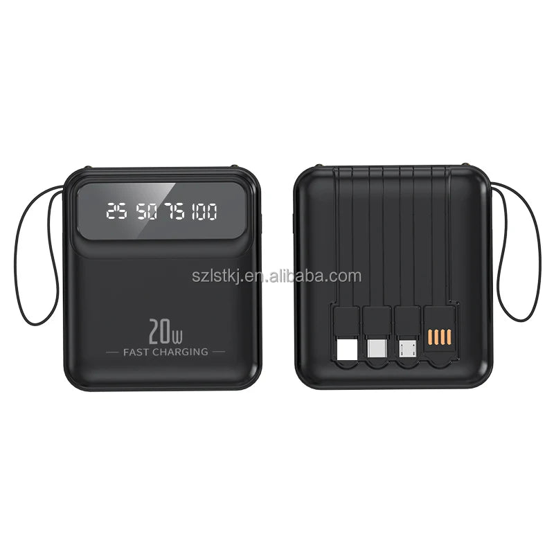 Small Mini Cross-border Self-contained Cable 10000 MA Charging Treasure Large Capacity Mobile Power Supply Gift Printing LOGO