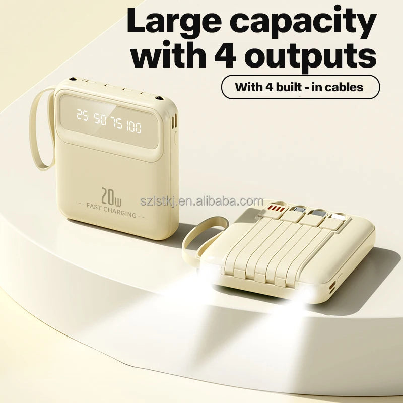 Small Mini Cross-border Self-contained Cable 10000 MA Charging Treasure Large Capacity Mobile Power Supply Gift Printing LOGO