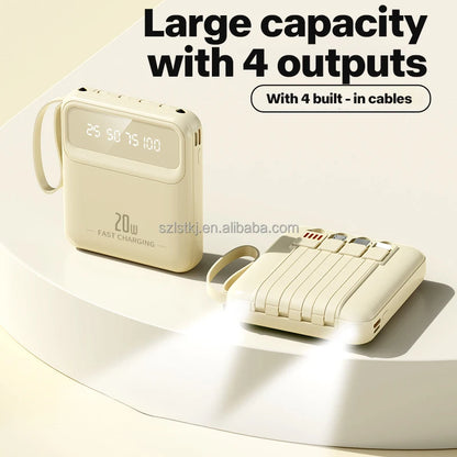 Small Mini Cross-border Self-contained Cable 10000 MA Charging Treasure Large Capacity Mobile Power Supply Gift Printing LOGO