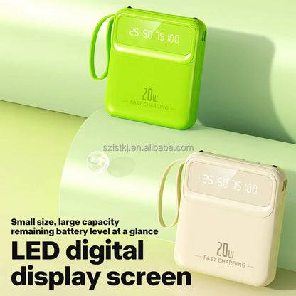 Small Mini Cross-border Self-contained Cable 10000 MA Charging Treasure Large Capacity Mobile Power Supply Gift Printing LOGO