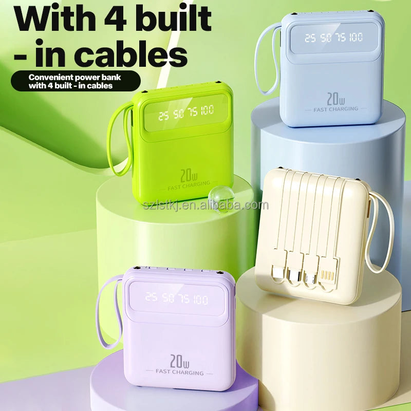 Small Mini Cross-border Self-contained Cable 10000 MA Charging Treasure Large Capacity Mobile Power Supply Gift Printing LOGO