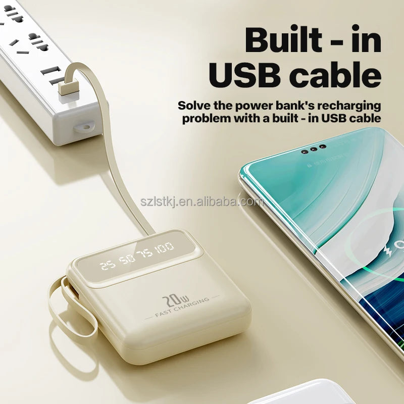 Small Mini Cross-border Self-contained Cable 10000 MA Charging Treasure Large Capacity Mobile Power Supply Gift Printing LOGO