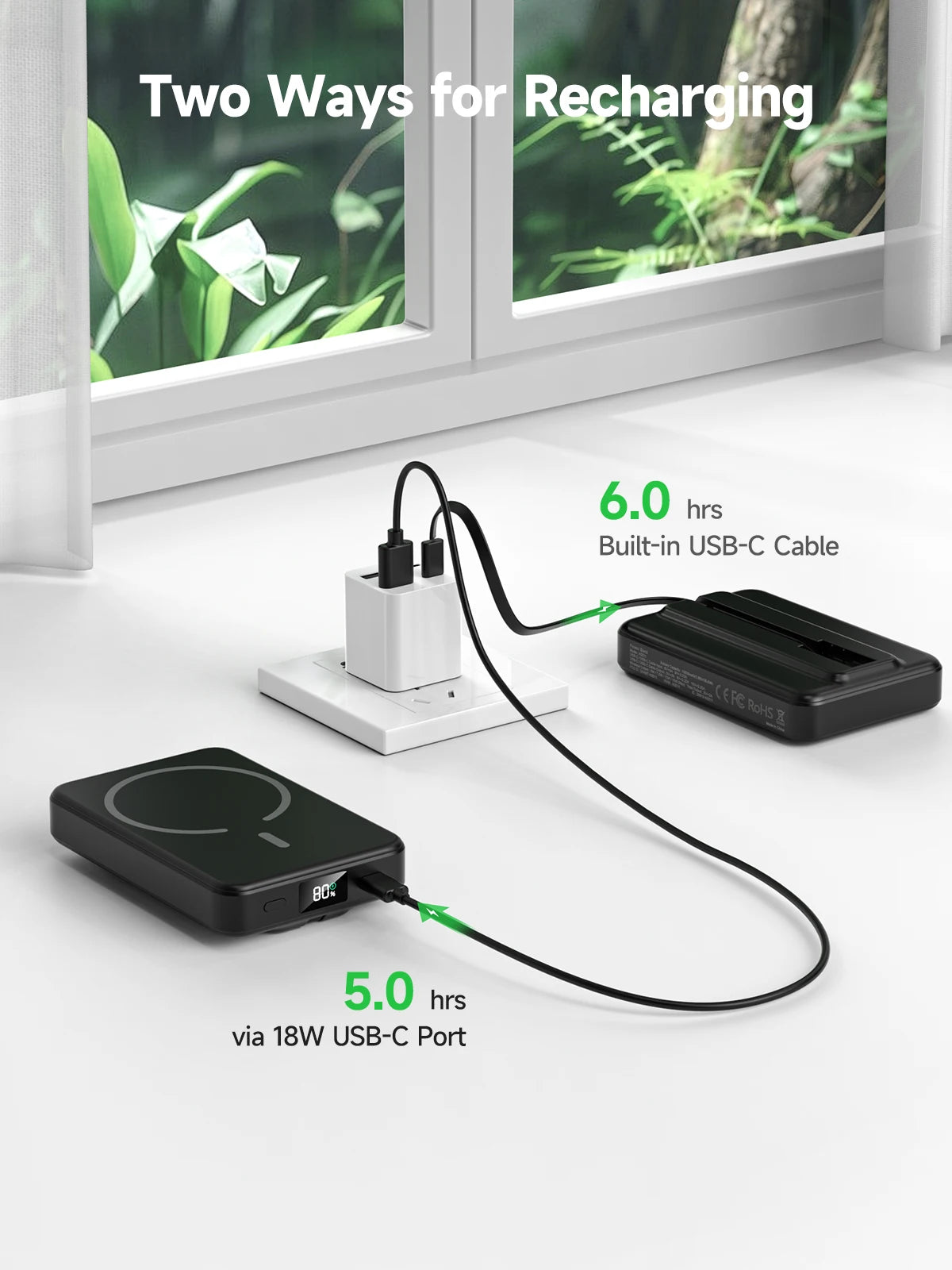 10000mAh Wireless Magnetic Power Bank for iPhone 16 15 14 13 12 Series Portable Charger Travel Battery Pack Built-in USB C Cable