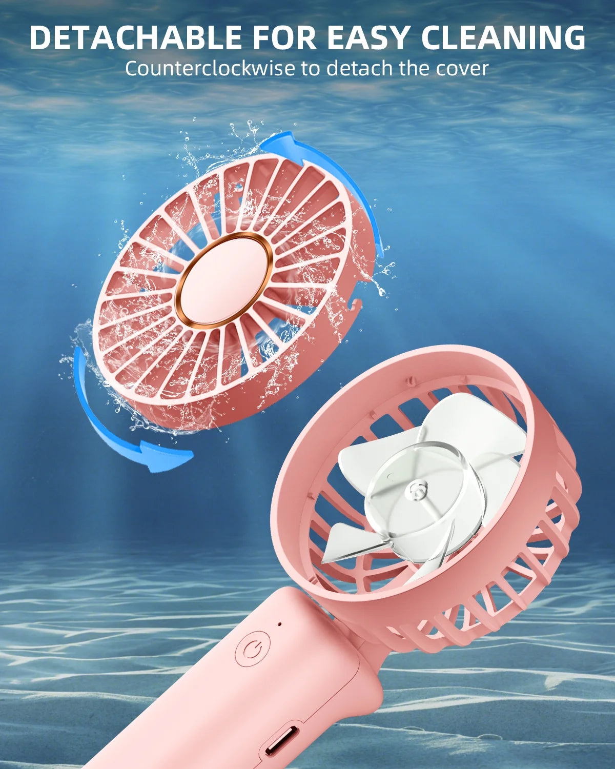 Portable Handheld Fan, Mini Portable Fan, 2000Mah Rechargeable USB Fan, 3 Speed Personal Small Desk Fan, Strong Airflow, Super Quiet, Pocket Fan with Carabiner for Girl Women Home Outdoor Indoor Pink