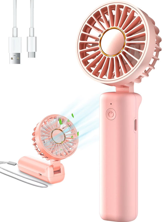 Portable Handheld Fan, Mini Portable Fan, 2000Mah Rechargeable USB Fan, 3 Speed Personal Small Desk Fan, Strong Airflow, Super Quiet, Pocket Fan with Carabiner for Girl Women Home Outdoor Indoor Pink