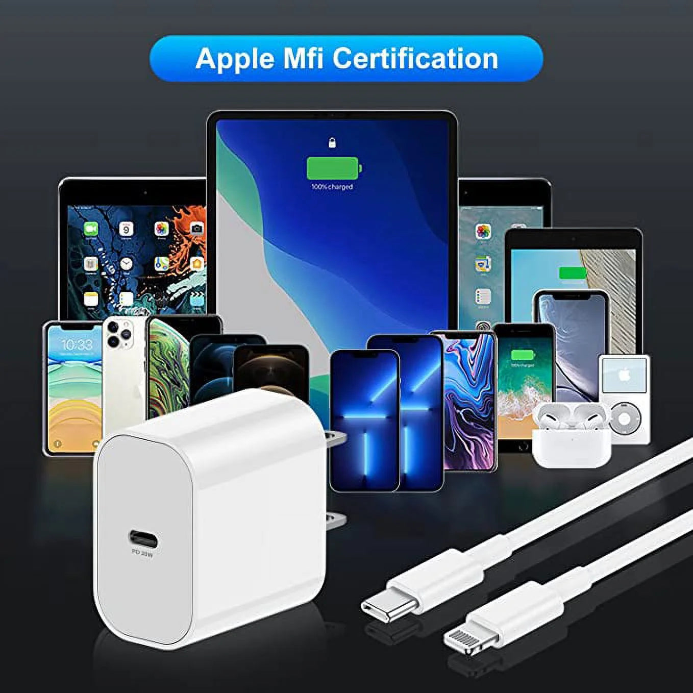 Iphone 14 13 12 Fast Charger, [Apple Mfi Certified] 20W PD USB C Wall Charger W/ 6FT Lightning Cable Compatible Iphone 14/14 Pro/14 Pro Max/14 Plus, Ipad